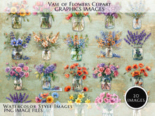Load image into Gallery viewer, Flowers In Glass Vase Clipart - 20 High Quality PNG Images - Digital Download - Card Making, Mixed Media, Digital Paper Craft