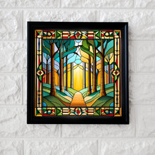 Load image into Gallery viewer, Enlightened Forest Stained Glass Window Style Artwork Graphics: 4 x Digital Download Jpeg Forest, Tree, Footpath , Sunlight Images Art
