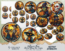 Load image into Gallery viewer, Halloween Stained Glass Art Circle Images Collage Sheet | Instant Download | 20 Spooky Graphics in JPEG, PNG & PDF Formats 5 Collage Sheets