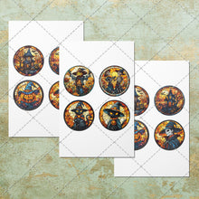 Load image into Gallery viewer, Halloween Stained Glass Art Circle Images Collage Sheet | Instant Download | 20 Spooky Graphics in JPEG, PNG & PDF Formats 5 Collage Sheets
