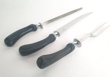 Load image into Gallery viewer, Vintage Prestige Classic Carving Set Knife, Forged Steel Knife Sharpener & Fork, Hard Plastic Handle, Stainless Steel, Made In England