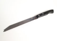 Load image into Gallery viewer, Vintage  Black Plastic Handle  Stainless Steel Kitchen Bread / Steak  Knife, Kitchenali 1990's,  Quality Steel, 32cm long