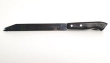 Load image into Gallery viewer, Vintage  Black Plastic Handle  Stainless Steel Kitchen Bread / Steak  Knife, Kitchenali 1990's,  Quality Steel, 32cm long