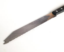 Load image into Gallery viewer, Vintage  Black Plastic Handle  Stainless Steel Kitchen Bread / Steak  Knife, Kitchenali 1990's,  Quality Steel, 32cm long
