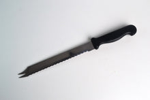 Load image into Gallery viewer, Vintage  Black Plastic Handle  Stainless Steel Kitchen Bread / Steak  Knife, Kitchenali 1990's,  Quality Steel, 32cm long