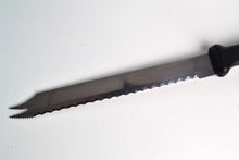 Load image into Gallery viewer, Vintage  Black Plastic Handle  Stainless Steel Kitchen Bread / Steak  Knife, Kitchenali 1990's,  Quality Steel, 32cm long