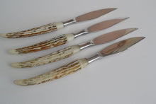 Load image into Gallery viewer, 4 x Vintage Faux Stag / Antler Plastic Handle Knives, Steel Blade