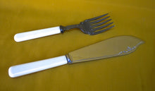 Load image into Gallery viewer, Antique / vintage Silver plated fish serving knife & fork, Cream Plastic Handle