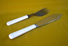 Load image into Gallery viewer, Antique / vintage Silver plated fish serving knife & fork, Cream Plastic Handle
