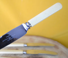 Load image into Gallery viewer, Vintage Set 5 Faux Bone Handle Dinner Knives - Dawson of Sheffield - 18cm Long