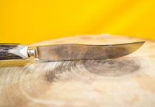 Load image into Gallery viewer, Steak knife and fork set with antler handles, approx age from 1970's, 1 knife, 1 fork
