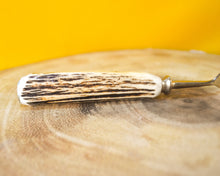 Load image into Gallery viewer, Steak knife and fork set with antler handles, approx age from 1970's, 1 knife, 1 fork