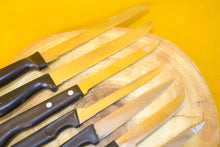 Load image into Gallery viewer, Set of 7 Vintage Plastic Handle Kitchen Knives – Mixed Sizes, Retro Kitchenalia Collection