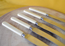 Load image into Gallery viewer, Vintage Set 5 Faux Bone Handle Dinner Knives - Dawson of Sheffield - 18cm Long