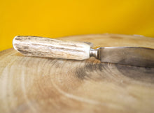 Load image into Gallery viewer, Steak knife and fork set with antler handles, approx age from 1970's, 1 knife, 1 fork