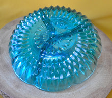 Load image into Gallery viewer, Vintage candy dish green depression glass, 3 section divided , for candy, nuts, sauce, etc, bowl dish