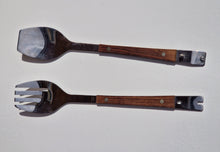 Load image into Gallery viewer, Vintage 1970s Salad Grabber Server Spoon & Fork - Rosewood/ Stainless, Hig Quality Steel and wood Kitchenalia from the 70s