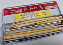 Load image into Gallery viewer, Vintage A.W. Parker "Vector" Pencil Tin, Knitting Tin w/ Knitting Goodies, Knitting Travel Kit, Retro Knitting Supplies In Tin
