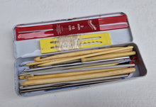Load image into Gallery viewer, Vintage A.W. Parker "Vector" Pencil Tin, Knitting Tin w/ Knitting Goodies, Knitting Travel Kit, Retro Knitting Supplies In Tin