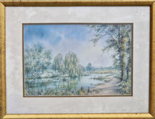 Load image into Gallery viewer, Vintage Watercolour Painting Print In Green Marble Effect Wooden Frame with Gold Tone Border, Painting by Uknown Artist Name Langton