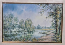 Load image into Gallery viewer, Vintage Watercolour Painting Print In Green Marble Effect Wooden Frame with Gold Tone Border, Painting by Uknown Artist Name Langton