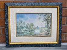 Load image into Gallery viewer, Vintage Watercolour Painting Print In Green Marble Effect Wooden Frame with Gold Tone Border, Painting by Uknown Artist Name Langton