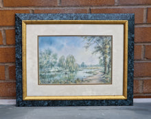 Load image into Gallery viewer, Vintage Watercolour Painting Print In Green Marble Effect Wooden Frame with Gold Tone Border, Painting by Uknown Artist Name Langton