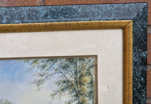 Load image into Gallery viewer, Vintage Watercolour Painting Print In Green Marble Effect Wooden Frame with Gold Tone Border, Painting by Uknown Artist Name Langton