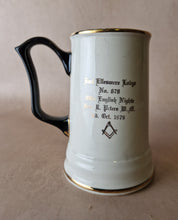 Load image into Gallery viewer, Vintage Masonic Tankard Old Coach House, Bristol , Sail Ship , Royal Falcon Ironstone Weatherby Hanley England