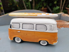 Load image into Gallery viewer, Ceramic Camper Van with Surfboard Figure Yellow 8 Ball Salt / Pepper Shaker Spice Pot