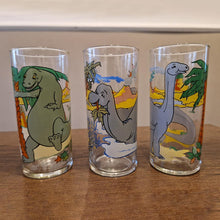 Load image into Gallery viewer, 3 Rotterdam Dinosaur glass tumblers Made in France by Luminarc 13.5 cm in height