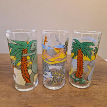 Load image into Gallery viewer, 3 Rotterdam Dinosaur glass tumblers Made in France by Luminarc 13.5 cm in height