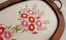 Load image into Gallery viewer, Vintage Glass-Topped Vanity Tray with Red and Pink Floral Embroidery – Elegant Retro Charm