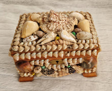 Load image into Gallery viewer, Vintage kitsch seaside souvenir shell jewellery trinket box rectangle shaped