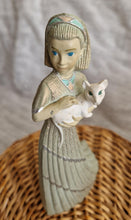 Load image into Gallery viewer, Vintage Ivory Princess Enesco Parastone Lady Holding Abyssinian Cat Figurine