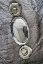 Load image into Gallery viewer, Rare Vintage Chrome Table Centre Piece Deco : 1 Oval Dish and 2 Round Tealight Candle Holders