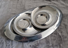 Load image into Gallery viewer, Rare Vintage Chrome Table Centre Piece Deco : 1 Oval Dish and 2 Round Tealight Candle Holders