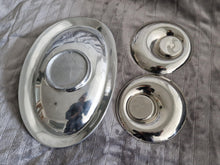 Load image into Gallery viewer, Rare Vintage Chrome Table Centre Piece Deco : 1 Oval Dish and 2 Round Tealight Candle Holders