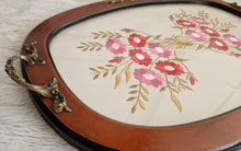 Load image into Gallery viewer, Vintage Glass-Topped Vanity Tray with Red and Pink Floral Embroidery – Elegant Retro Charm