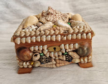 Load image into Gallery viewer, Vintage kitsch seaside souvenir shell jewellery trinket box rectangle shaped