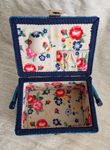 Load image into Gallery viewer, Vintage 1980s Retro Floral Sewing Basket – Rectangular Shape with Blue, Pink & Red Flowers