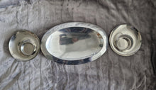Load image into Gallery viewer, Rare Vintage Chrome Table Centre Piece Deco : 1 Oval Dish and 2 Round Tealight Candle Holders