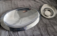 Load image into Gallery viewer, Rare Vintage Chrome Table Centre Piece Deco : 1 Oval Dish and 2 Round Tealight Candle Holders