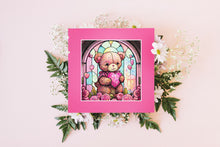 Load image into Gallery viewer, Cute Teddy Bear ClipArt Stained Glass Window Style Artwork Graphics, Teddy portrait, Instant Digital Download, High Quality Jpeg Images