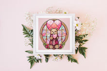 Load image into Gallery viewer, Cute Teddy Bear ClipArt Stained Glass Window Style Artwork Graphics, Teddy portrait, Instant Digital Download, High Quality Jpeg Images