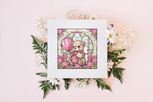 Load image into Gallery viewer, Cute Teddy Bear ClipArt Stained Glass Window Style Artwork Graphics, Teddy portrait, Instant Digital Download, High Quality Jpeg Images