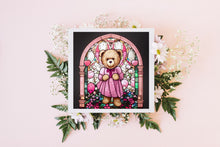 Load image into Gallery viewer, Cute Teddy Bear ClipArt Stained Glass Window Style Artwork Graphics, Teddy portrait, Instant Digital Download, High Quality Jpeg Images