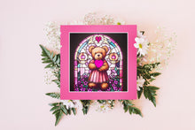 Load image into Gallery viewer, Cute Teddy Bear ClipArt Stained Glass Window Style Artwork Graphics, Teddy portrait, Instant Digital Download, High Quality Jpeg Images