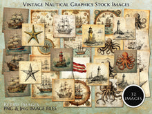 Load image into Gallery viewer, Retro Stock Images, Journaling Supplies, Nautical Theme Images, Sea Creatures, Ships, Maps, Old Paper Background, Instant Digital Download