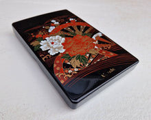 Load image into Gallery viewer, Vintage Japanese Black Lacquerware Kanebo Storage Box Lotus Flowers Sakura